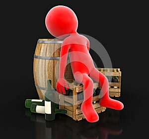 Wine barrel, bottles and man (clipping path included)
