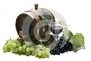 Wine barrel and grapes