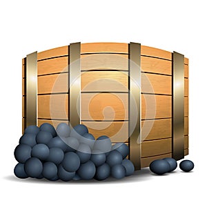 Wine barrel and grapevine on white background