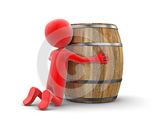 Wine barrel and man (clipping path included)