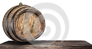 Wine barrel on the old wooden table. File contains clipping path