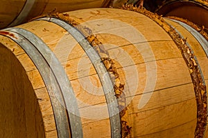 A Wine barrel sits in the Temecula wine countryside