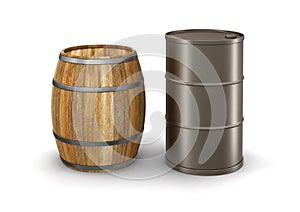 Wine barrel and steel drum (clipping path included)