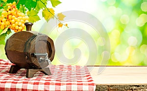 Wine barrel on table in nature