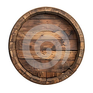 Wine barrel, top view. Old wooden barrel for storing wine close-up, isolated on a white or transparent background