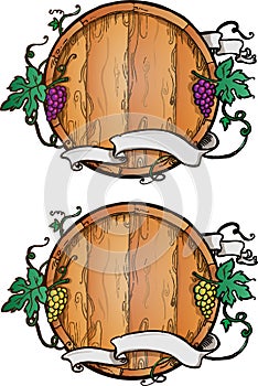 wine barrel, white wine and red wine