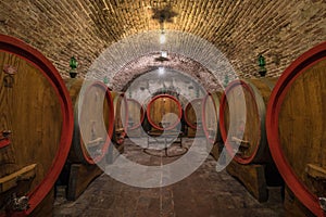 Wine barrels (botti) in a Montepulciano cellar, Tuscany