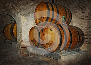 Wine barrels on cave