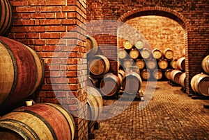 Wine barrels in cellar