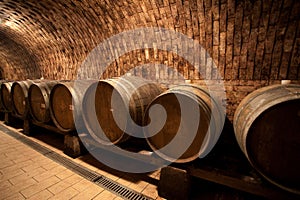 Wine barrels in the cellar