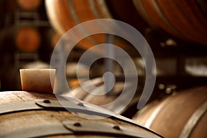 Wine barrels in a cellar