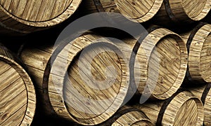 Wine barrels in a cellar