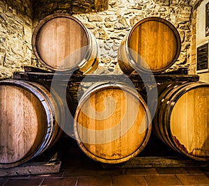 Wine barrels in cellar