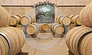 Wine Barrels in a Cellar