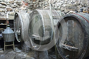 Wine barrels in cellar