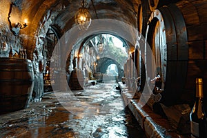 Wine barrels in the cellar of an old winery, Czech Republic