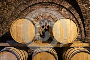 wine barrels in the cellar, Szekszard, Hungary