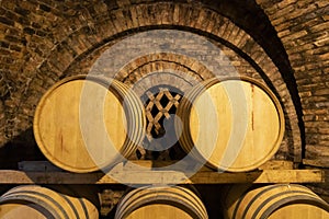 wine barrels in the cellar, Szekszard, Hungary