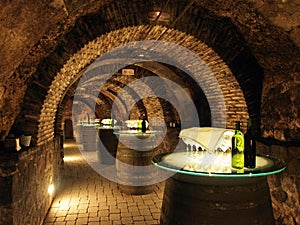 Wine barrels in the old cellar photo