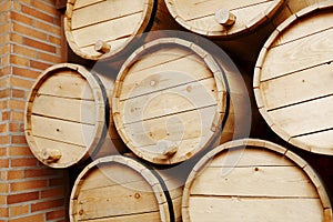 Wine barrels in a old wine cellar