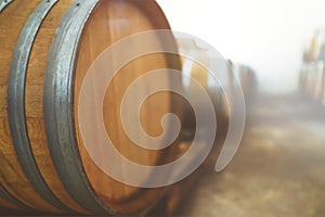 Wine barrels stacked