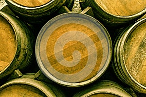 Wine barrels stacked