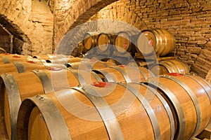 Wine barrels in a traditional cellar