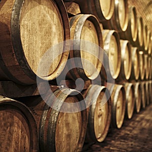 Wine barrels in wine-vaults in order