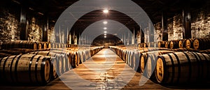 Wine Barrels in a Winery Cellar