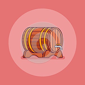 Wine or beer wooden barrel flat line icon. Vector illustration.