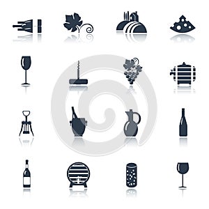 Wine black icons set