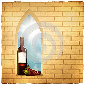 Wine bottle in arc window