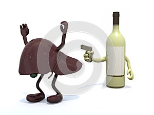 Wine bottle with arms wielding gun to the human live