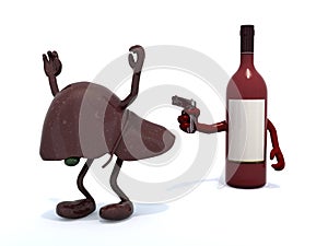 Wine bottle with arms wielding gun to the human live