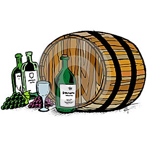 Wine bottle and barell