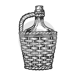 Wine bottle carboy engraving style vector