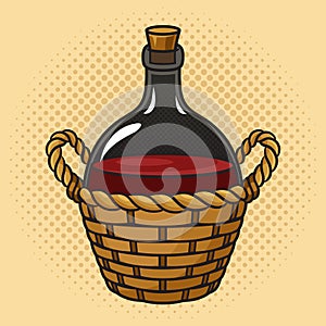 Wine bottle carboy pop art vector illustration