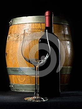 Wine bottle and cask photo