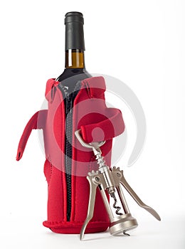 Wine bottle and corkscrew