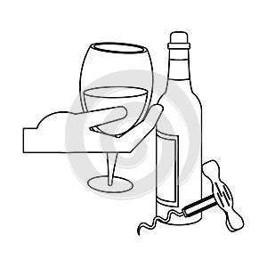 Wine bottle and corkscrew utensil icon design