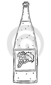 Wine Bottle Drawing. Alcohol and Refreshment Concept. Vector Cartoon Illustration.