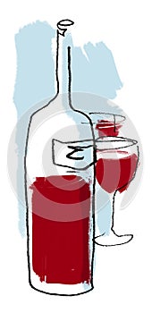 Wine bottle drawing (colour)