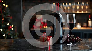 The wine bottle with gift.AI generated image