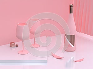 wine bottle and glass abstract set oink scene 3d render drink concept photo