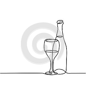 Wine bottle and glass contour.