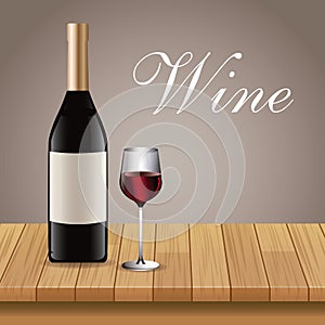 Wine bottle glass cup table wooden