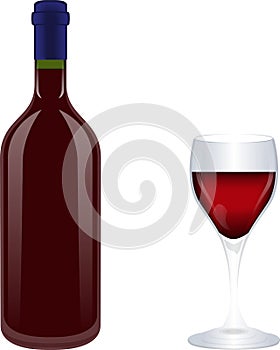 Wine bottle with glass, drink