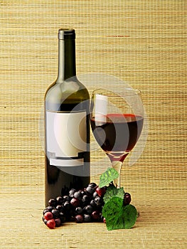 Wine bottle,glass & grapes