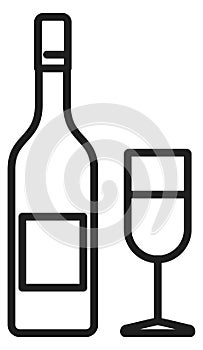 Wine bottle and glass icon. Alchohol drinking symbol