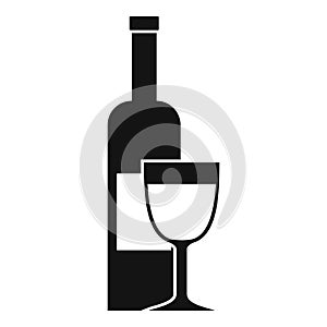 Wine bottle and glass icon, simple style